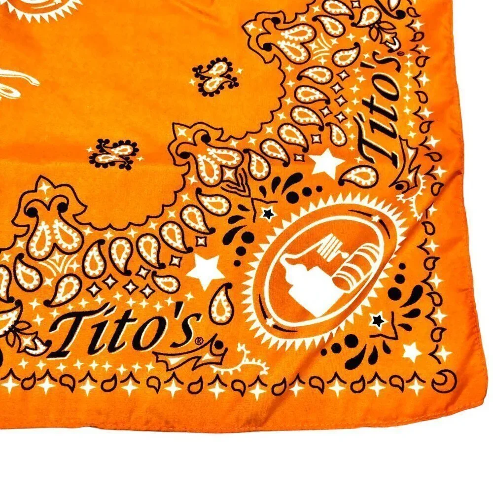 Tito's Handmade Vodka Bandana Advertising Paisley Orange Scarf EUC